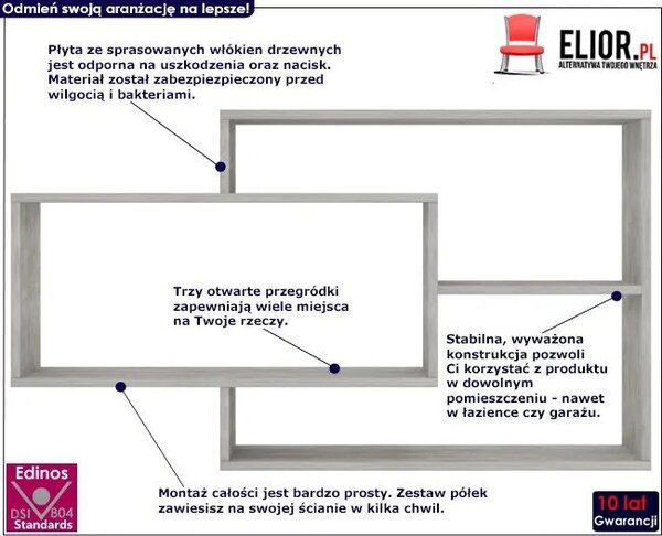Zestaw półek ściennych w kolorze betonu M8-H22