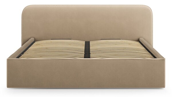 Szarobrązowe tapicerowane łóżko dwuosobowe ze schowkiem i stelażem 160x200 cm Elizabeth – Micadoni