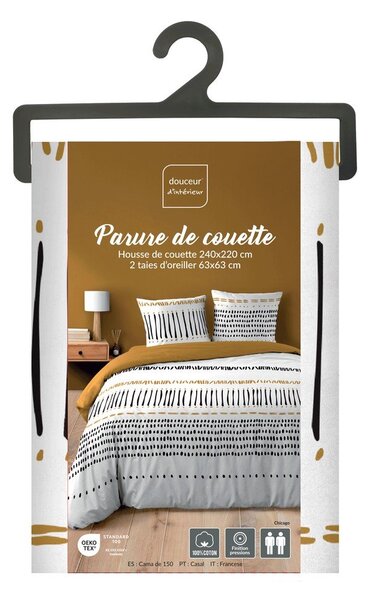 Musztardowo-biała bawełniana pościel dwuosobowa 240x220 cm Chicago – douceur d'intérieur