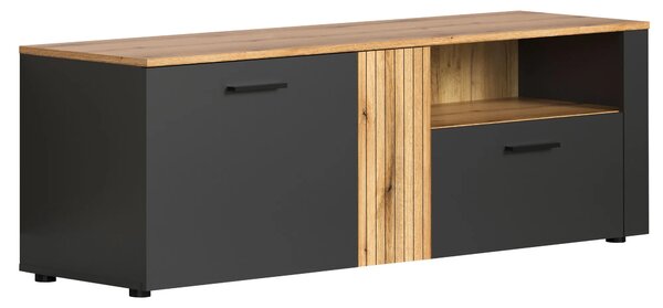 Szafka RTV z lamelami grafit + dąb evok K5-G65