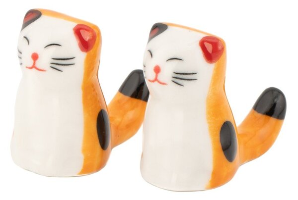 Biała/pomarańczowa porcelanowa podstawka pod pałeczki 2 szt. dla 5 osób Cat – Sass & Belle