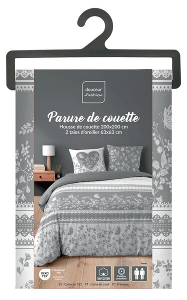 Biało-szara bawełniana pościel dwuosobowa 200x200 cm Annie – douceur d'intérieur