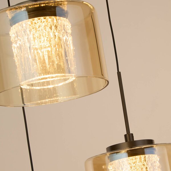 Searchlight Lampa wisząca Tumblers, możliwość ściemniania, kremowy / amber, salon / jadalnia, aluminium