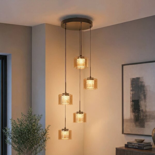 Searchlight Lampa wisząca Tumblers, możliwość ściemniania, kremowy / amber, salon / jadalnia, aluminium