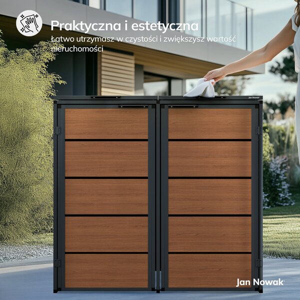 Zabudowa śmietnikowa 240L dwukomorowa, antracyt - orzech