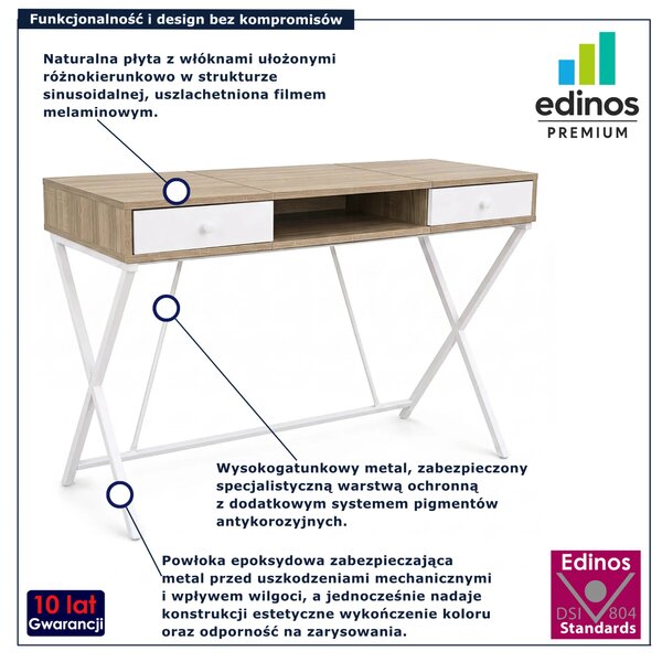 Nowoczesne biurko dąb sonoma + biały 120 cm - Arvello