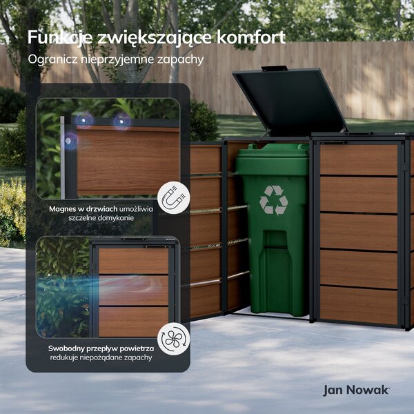 Zabudowa śmietnikowa 240L dwukomorowa, antracyt - orzech