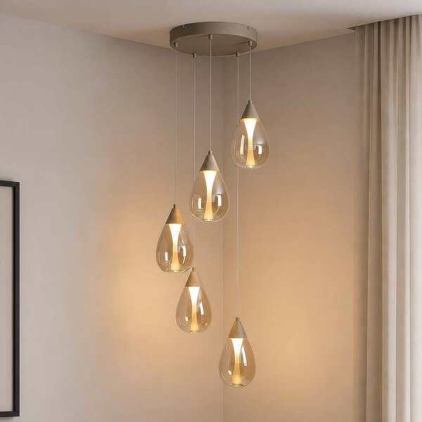 Searchlight Lampa wisząca Pear, możliwość ściemniania, kremowy / amber, salon / jadalnia, metal, nowoczesny