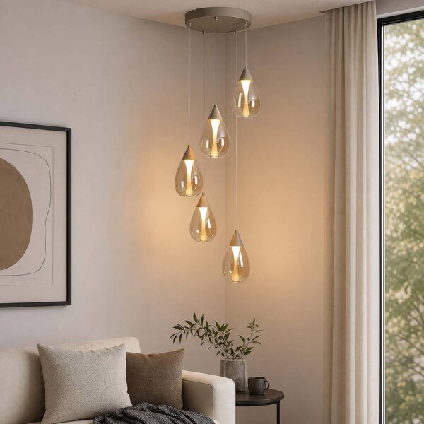 Searchlight Lampa wisząca Pear, możliwość ściemniania, kremowy / amber, salon / jadalnia, metal, nowoczesny