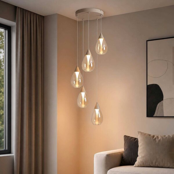 Searchlight Lampa wisząca Pear, możliwość ściemniania, kremowy / amber, salon / jadalnia, metal, nowoczesny