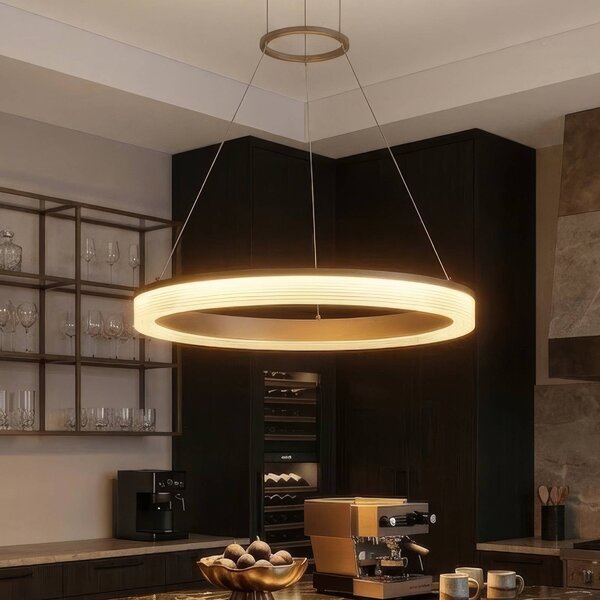 Searchlight Lampa wisząca Lumen Rings, możliwość ściemniania, kremowy / amber, salon / jadalnia, metal, nowoczesny