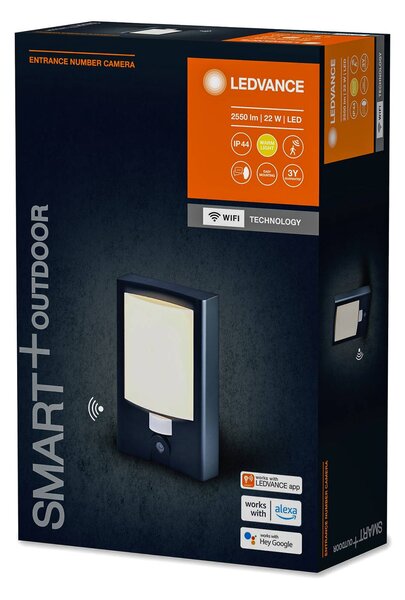 LEDVANCE SMART+ SMART+WiFi Entrance Number Camera kinkiet Camera, możliwość ściemniania, czarny, tworzywo sztuczne, nowoczesny