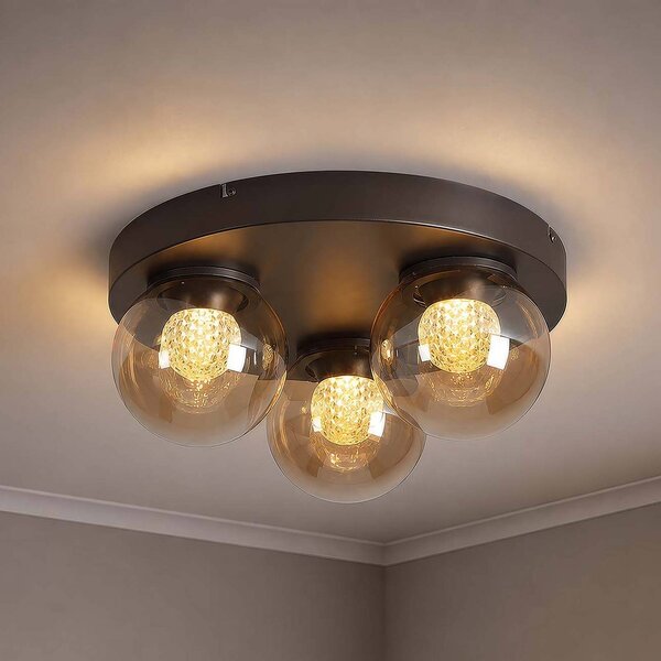 Searchlight Lampa sufitowa Solis, możliwość ściemniania, kremowy / amber, salon / jadalnia, metal