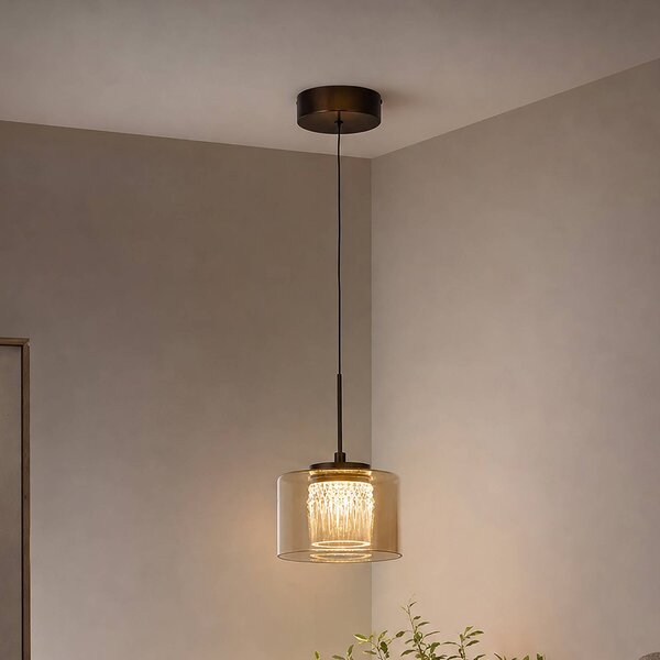 Searchlight Lampa wisząca Tumblers, możliwość ściemniania, kremowy / amber, salon / jadalnia, aluminium