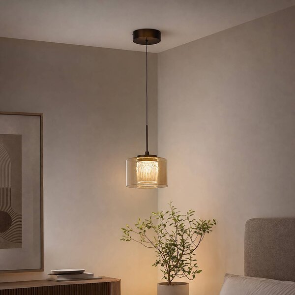 Searchlight Lampa wisząca Tumblers, możliwość ściemniania, kremowy / amber, salon / jadalnia, aluminium