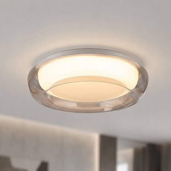 Searchlight Lampa sufitowa Jude Flush, możliwość ściemniania, kremowy / amber, salon / jadalnia, metal