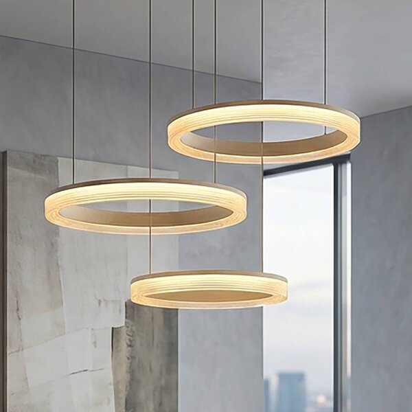Searchlight Lampa wisząca Lumen Rings, możliwość ściemniania, kremowy / amber, salon / jadalnia, metal, nowoczesny