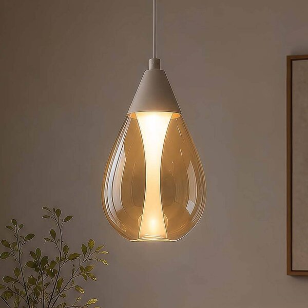 Searchlight Lampa wisząca Pear, możliwość ściemniania, kremowy / amber, salon / jadalnia, metal, nowoczesny