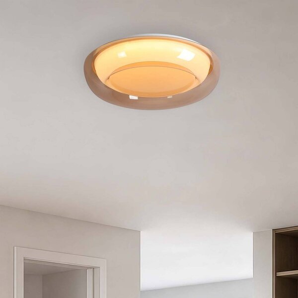 Searchlight Lampa sufitowa Jude Flush, możliwość ściemniania, kremowy / amber, salon / jadalnia, metal