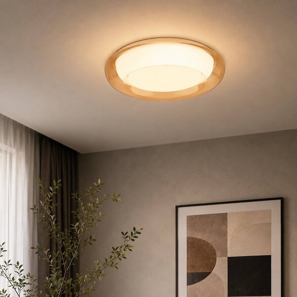 Searchlight Lampa sufitowa Jude Flush, możliwość ściemniania, kremowy / amber, salon / jadalnia, metal