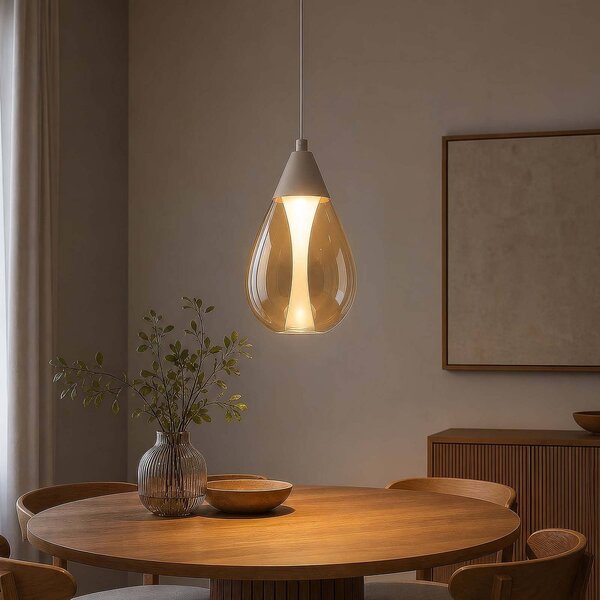 Searchlight Lampa wisząca Pear, możliwość ściemniania, kremowy / amber, salon / jadalnia, metal, nowoczesny