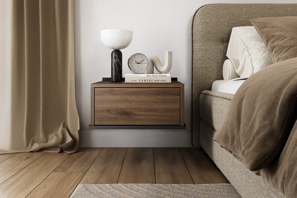 Szafka nocna wisząca Zenar z szufladą 50 cm - orzech elegant / czarny