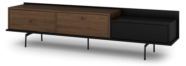 Szafka RTV Zenar 200 cm z metalowymi nogami i szufladą - orzech elegant / czarny