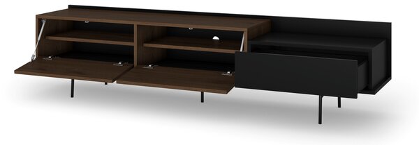 Szafka RTV Zenar 200 cm z metalowymi nogami i szufladą - orzech elegant / czarny
