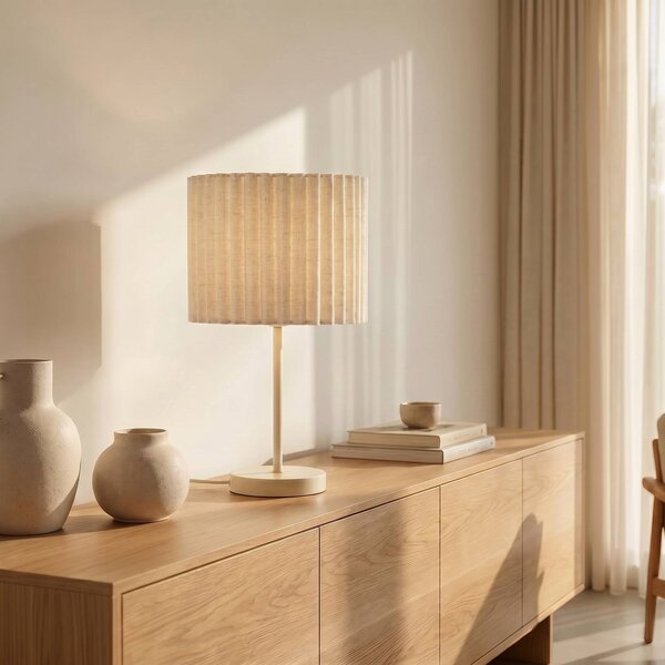 Lindby Lampa stołowa Libbie, kremowy / amber, salon / jadalnia, tkanina / materiał / jedwab
