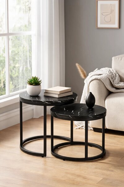 Komplet dwóch eleganckich stolików czarny marmur C1-L64