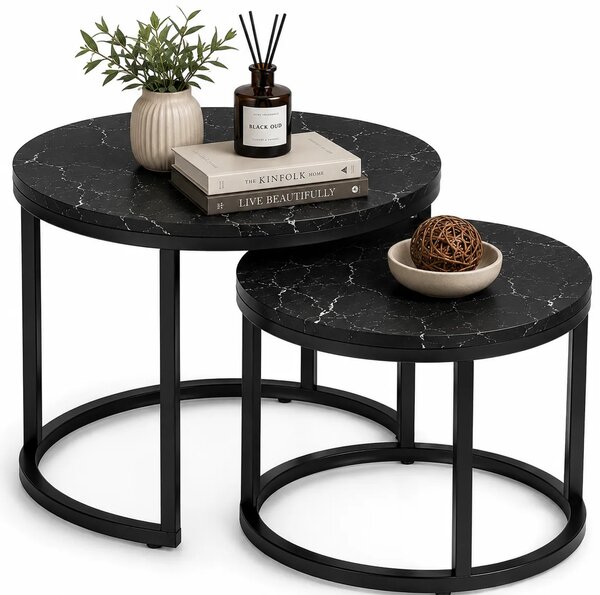Komplet dwóch eleganckich stolików czarny marmur C1-L64