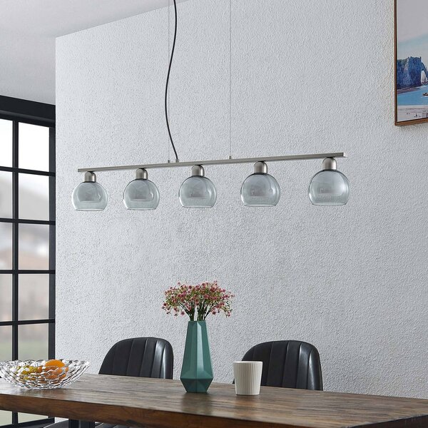 Lucande Lampa wisząca szklana Kaiya, możliwość ściemniania, aluminiowy / szary / cynkowy, salon / jadalnia, metal, nowoczesny