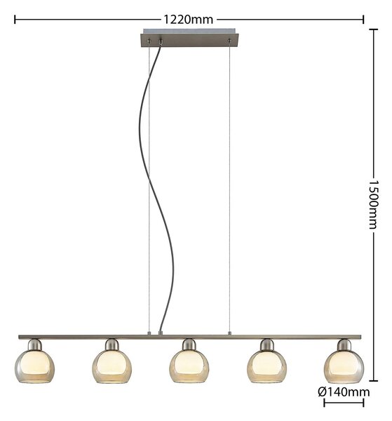 Lucande Lampa wisząca szklana Kaiya, możliwość ściemniania, aluminiowy / szary / cynkowy, salon / jadalnia, metal, nowoczesny