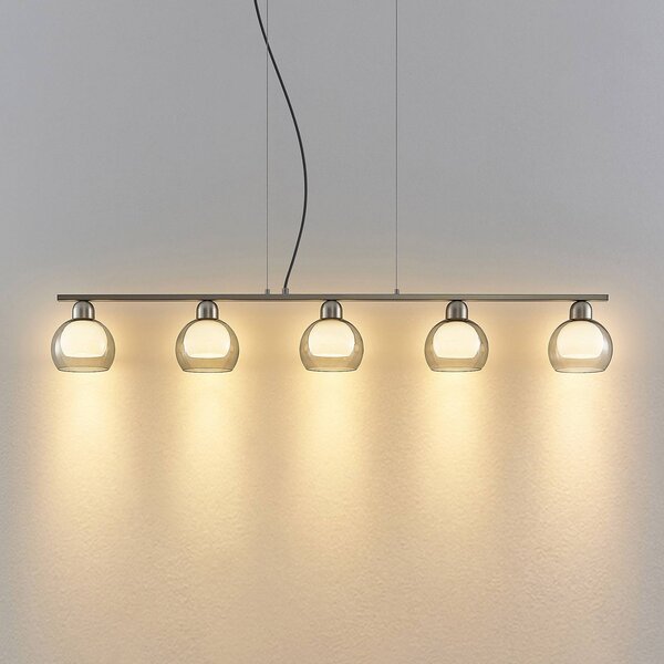Lucande Lampa wisząca szklana Kaiya, możliwość ściemniania, aluminiowy / szary / cynkowy, salon / jadalnia, metal, nowoczesny