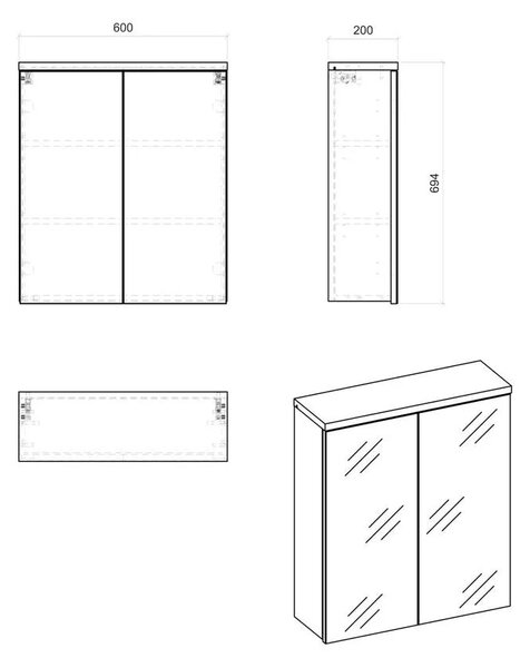 Szafka łazienkowa z lustrem 60 cm R8-H45