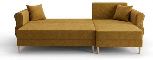 Rozkładana narożna sofa SILVIANO 230x140 cm, musztardowa, uniwersalna