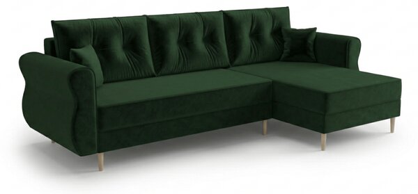 Rozkładana narożna sofa SILVIANO 230x140 cm, ciemnozielona, uniwersalna