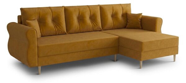 Rozkładana narożna sofa SILVIANO 230x140 cm, musztardowa, uniwersalna