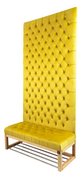Ławka z Panelem Ściennym Pikowanym Siedzisko Pikowane Cytrynowa Żółcień LPPK-36 Rozmiary od 50 cm do 100 cm