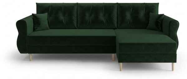Rozkładana narożna sofa SILVIANO 230x140 cm, ciemnozielona, uniwersalna