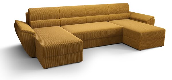 Rozkładana sofa narożna w kształcie U TAVERO 321x140 cm, musztardowa