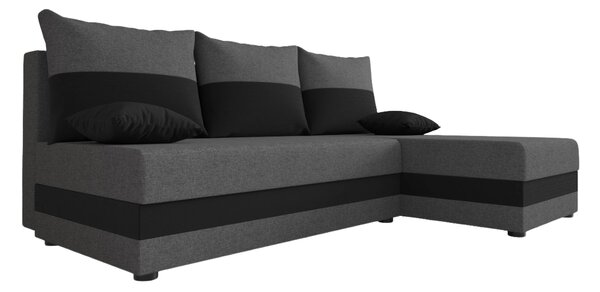 Rozkładana narożna sofa VALERIO SLIM 200x140 cm, ciemnoszara/antracytowa, uniwersalna + 2 poduszki GRATIS
