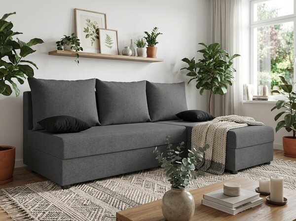 Rozkładana narożna sofa VALERIO SLIM 200x140 cm, ciemnoszara, uniwersalna + 2 poduszki GRATIS