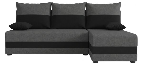 Rozkładana narożna sofa VALERIO SLIM 200x140 cm, ciemnoszara/antracytowa, uniwersalna + 2 poduszki GRATIS