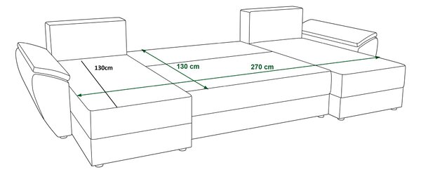 Rozkładana sofa narożna w kształcie U TAVERO 321x140 cm, musztardowa