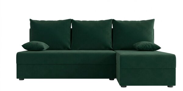 Rozkładana narożna sofa VALERIO SLIM 200x140 cm, ciemnozielona, uniwersalna + 2 poduszki GRATIS