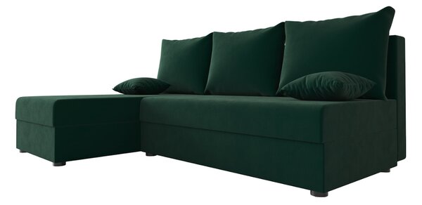 Rozkładana narożna sofa VALERIO SLIM 200x140 cm, ciemnozielona, uniwersalna + 2 poduszki GRATIS