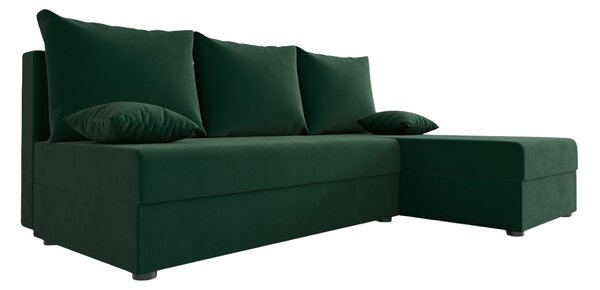 Rozkładana narożna sofa VALERIO SLIM 200x140 cm, ciemnozielona, uniwersalna + 2 poduszki GRATIS
