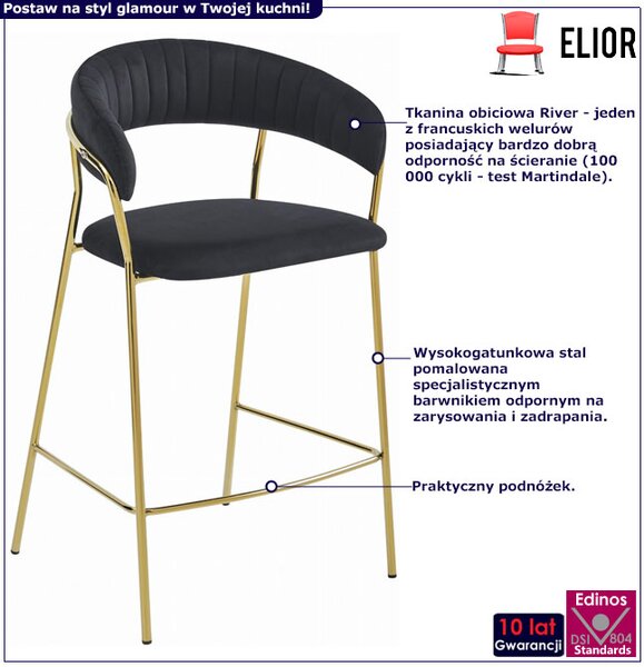 Czarny welurowy hoker glamour z oparciem K6-A86