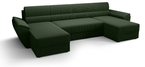 Rozkładana sofa narożna w kształcie U TAVERO 321x140 cm, ciemnozielona